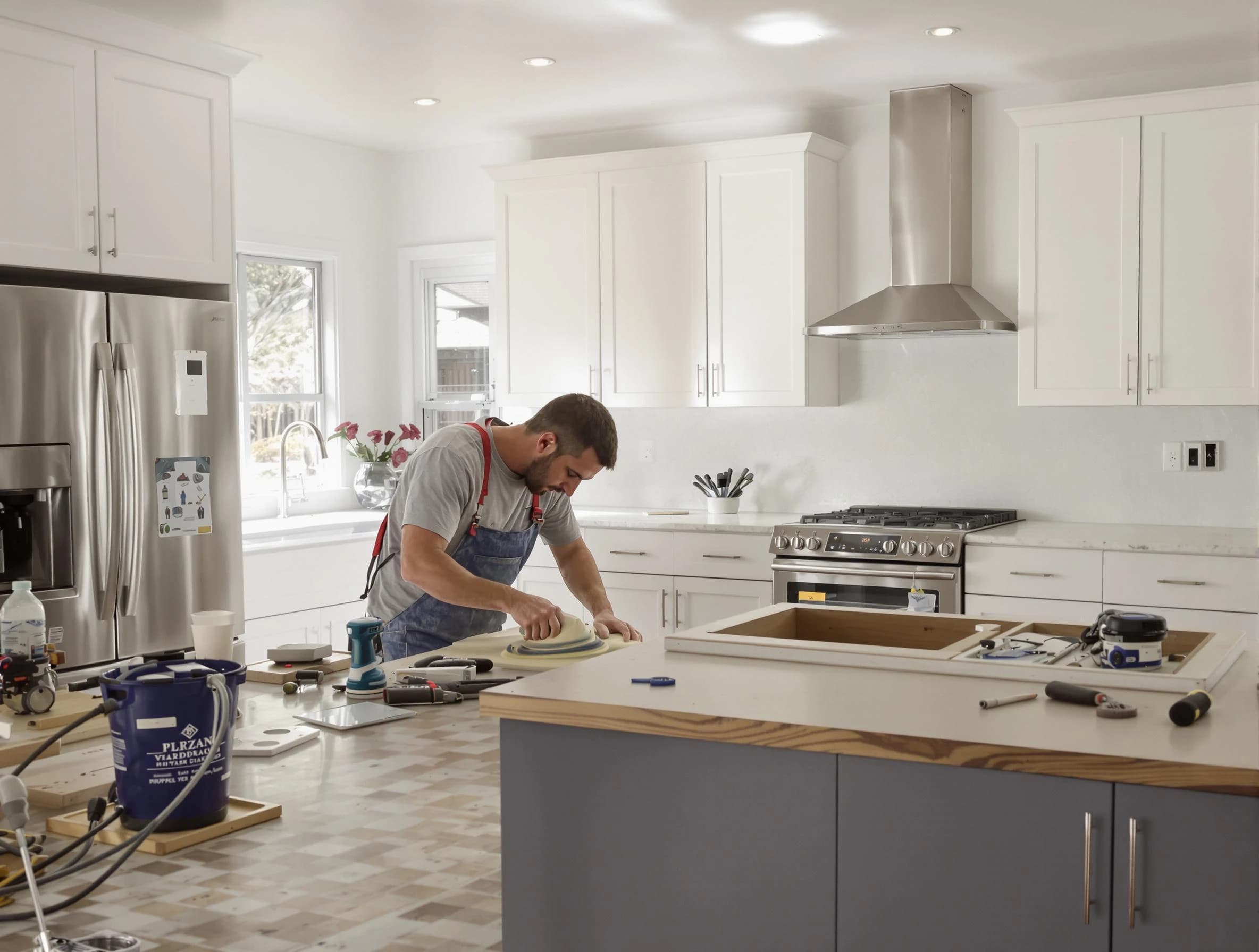 Parma House Painters refinishing kitchen cabinets in Parma, OH