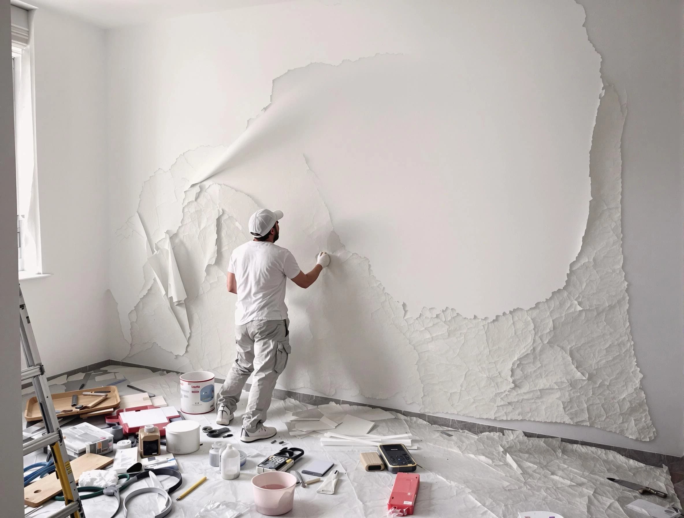 Removing old wallpaper to reveal clean walls by Parma House Painters in Parma